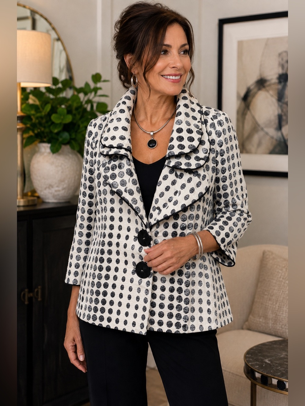 Curated IC by Connie K Polka Dot Textured Jacket Size XL